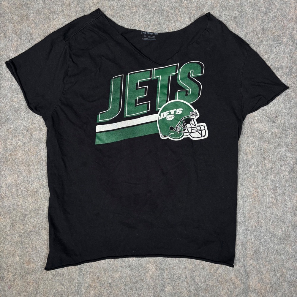 Nike New York Jets Graphic Tee Womens XXL Black V-Neck Knotted Back NFL Football